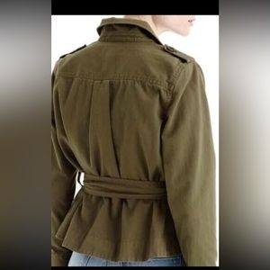 J. Crew Olive Green Cropped Fatigue Jacket with Tie Waist Belt Size Small
